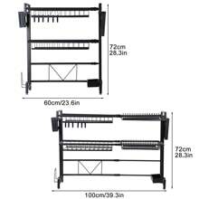 Égouttoir sur l'évier, télescopique, étagère à vaisselle deux niveaux grande capacité, support d'organisation pour évier, étagère de rangement pour plans de travail de cuisine pour assiettes, bols, casseroles, noir