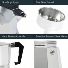 Dụng cụ pha cà phê Máy pha cà phê nhôm bền chắc Moka Cafeteira Expresso Bình pha cà phê Moka tiện dụng Dụng cụ pha cà phê - Bạc - Xem 3