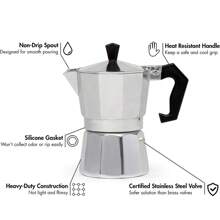 Dụng cụ pha cà phê Máy pha cà phê nhôm bền chắc Moka Cafeteira Expresso Bình pha cà phê Moka tiện dụng Dụng cụ pha cà phê - Bạc - Xem 5