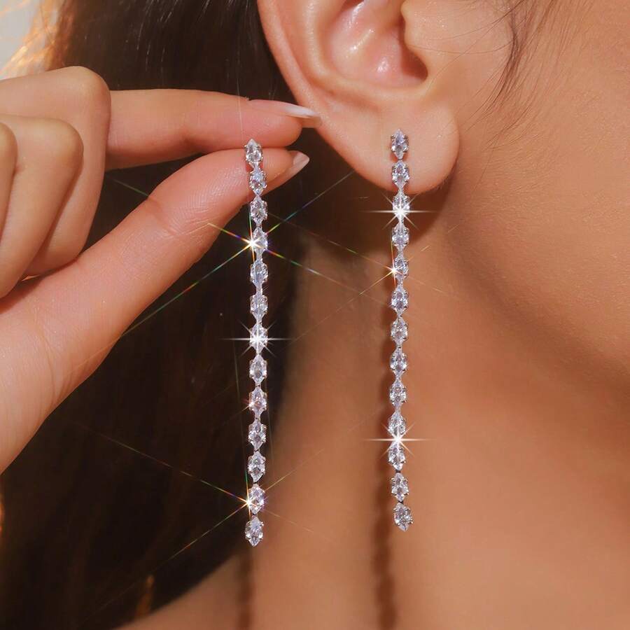 Minimalistische Gold- und Silber Ohrringe mit Cubic Zirkonia Quaste, geeignet für den täglichen Gebrauch, Partys oder Hochzeiten