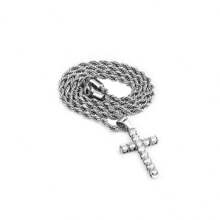 Luxury Bahia Cord Chain Necklace With Ice Cross Pendant Studded With Shiny Diamond Unisex Jewelry For Men And Women Accessories Jewelry - 銀色 - 查看 8