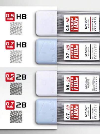 100pcs/Pack 0.5mm/0.7mm HB Automatic Pencil Lead Refills, High Capacity, Anti-Break, For Drawing, Student Use Back To School