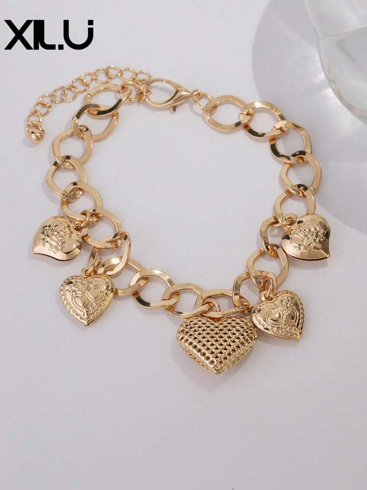 1pc Heart Locket Charm Bracelet With Multiple Elements For Women - Heart Locket Charm - View 4