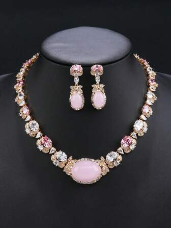 1 套 3 件套奢华方晶锆石珠宝项链和耳环套装，适合婚礼、派对、新娘礼服配饰、节日和生日礼物