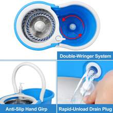 Spin Mop And Bucket With Wringer Set, 360° Adjustable Stainless Steel Handle, 6 Microfiber Mop Heads And 61" Extended Handle For Floor Cleaning (Set Of 2) - BLUE 2 PACK - View 5