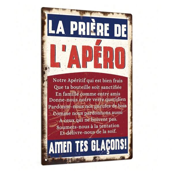Putuo Decor Putuo Decor 1pc French Vintage Metal Tin Sign, La Priere De L'aperot, Wall Art Decor For Home Farmhouse Bar Pub Club Man Cave, 7.8 X 11.8 Inches