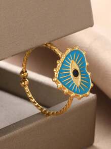 新款黑色珐琅邪眼心形戒指，不锈钢可调节开口戒指，18K镀金不褪色吊坠，时尚饰品，节日派对配饰，情人节礼物 - 不銹鋼戒指 - 查看 23