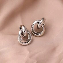 互锁心形不锈钢耳环，适合日常佩戴 - 銀色 - 查看 3