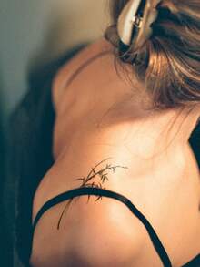 1 pieza Tatuaje temporal impermeable con diseño de líneas minimalistas y bambú, apropiado para líderes de moda - Negro - Ver 4