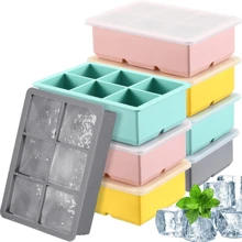 1Pc 6-Cavity Silicone Ice Cube Tray, Multi-Color Options, With Detachable Lid, Reusable Large Silicone Ice Cube Molds, Suitable For , S, Beverages, Chocolate & Pudding, Fun Party Kitchenware