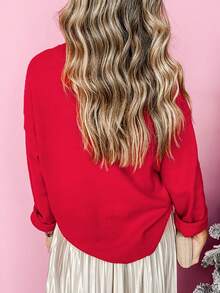 Women's Carnival Fiery Red Tinsel Merry Letter Drop Shoulder Baggy Sweater - Red - View 2