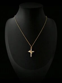 CCO 1pc Cross Pendant Crown Decor Chain Necklace, Holiday Gift