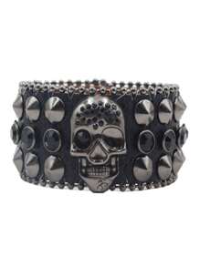 Braccialetto di lusso in cristallo a forma di teschio per donna e uomo, bracciale alla moda con strass, accessori gioiello da festa, regalo, in pelle PU - Multicolore - Visualizzare 6