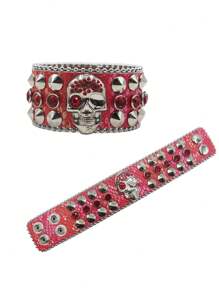 Braccialetto di lusso in cristallo a forma di teschio per donna e uomo, bracciale alla moda con strass, accessori gioiello da festa, regalo, in pelle PU - Multicolore - Visualizzare 12