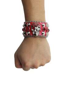 Braccialetto di lusso in cristallo a forma di teschio per donna e uomo, bracciale alla moda con strass, accessori gioiello da festa, regalo, in pelle PU - Multicolore - Visualizzare 7