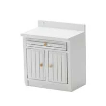 1/12 Scale Wooden Dollhouse Miniature Kitchen Furniture Set - Includes Cabinet, Refrigerator, Stove, Sink And Counter, Suitable For Decorative Dollhouse, Pink Color