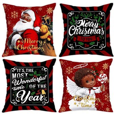 Christmas Black Santa Claus Pillow Covers, Merry Christmas Throw Pillow Case Decorations For Xmas Gifts Winter Holiday Farmhouse Home Sofa Couch Decor, Halloween, Halloween Decoration