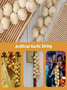 1pc Artificial Garlic Rope, Realistic Fake White Garlic Hanging Rope, Suitable For Home, Kitchen, Party Decoration, Photography Props - Beige - View 7