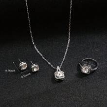 European American Style Jewelry Set Diamond Earring With Niche Design Ring Necklace Matching Jewelry Chain - 銀色 - 查看 6