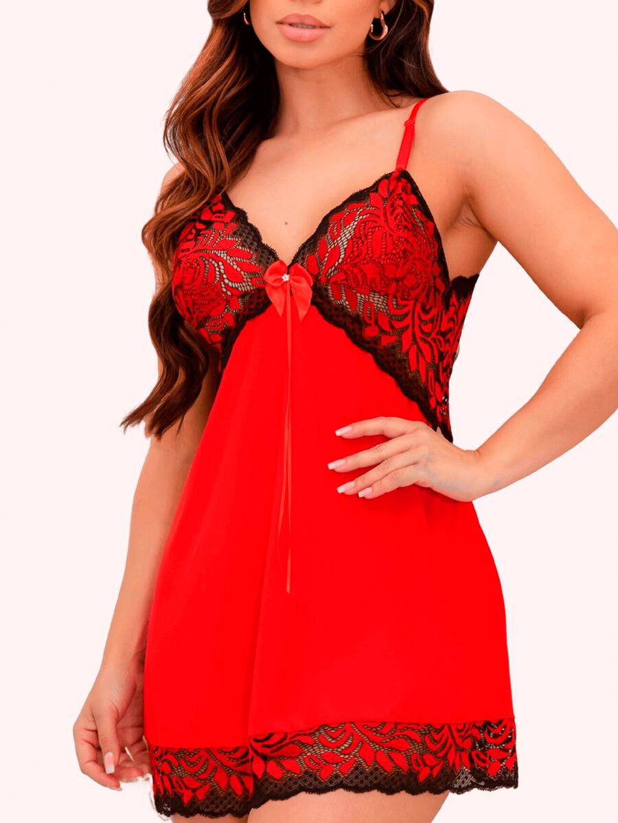 Lunar Lace Nightdress | Luxury And Sensuality | Sophisticated Design | Soft And Comfortable Fabric - 紅色 - 查看 1