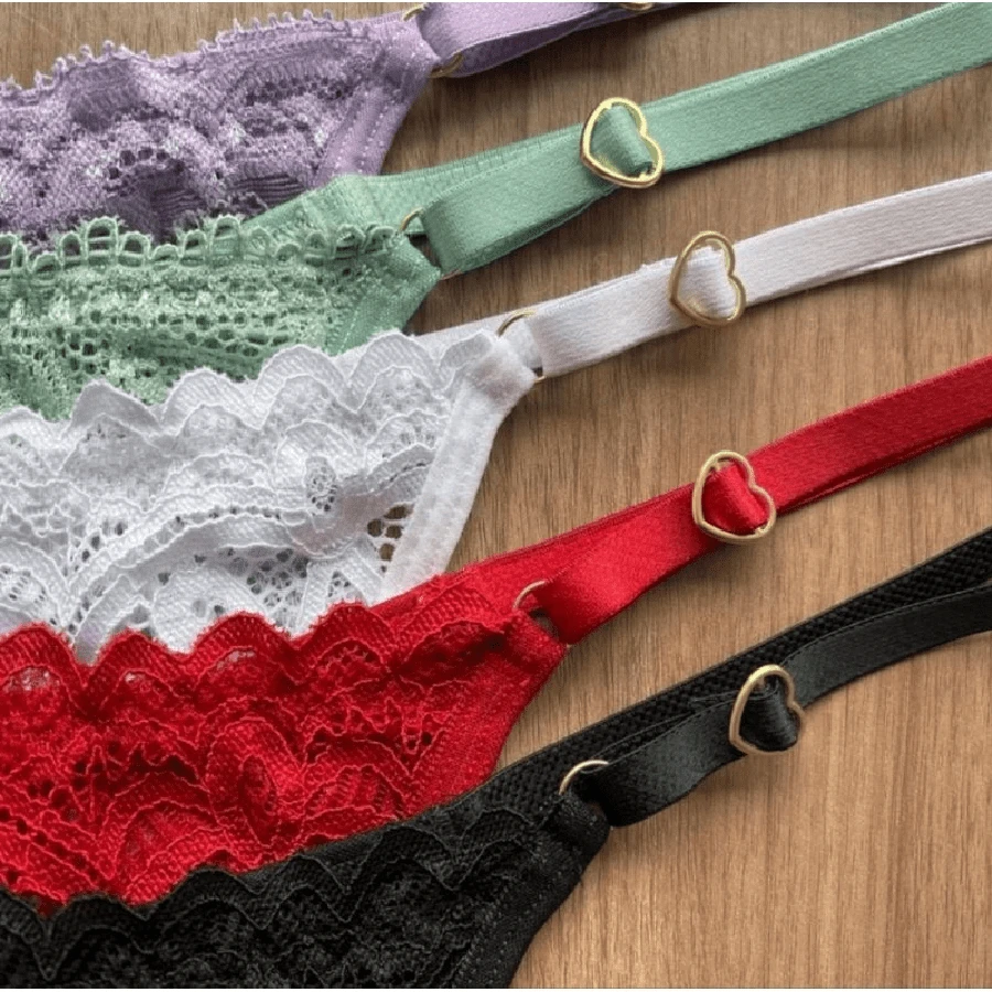 Kit 5 Sexy Lace Panties Double G-String Heart Adjustment Women's ...