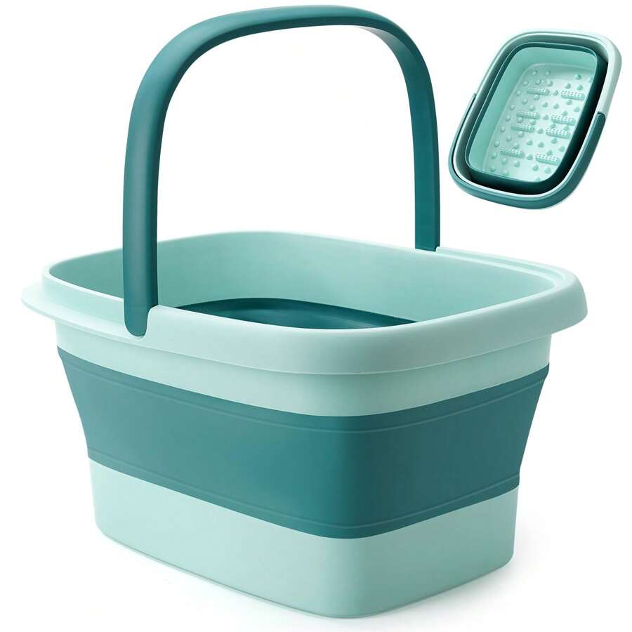 Collapsible Foot Bath Basin Foot Soak Tub, Foot Soaking Tub With Massage Acupoint For Feet Soaking, Pedicure Foot Spa, Multifunction Plastic Bucket With Handle, Home Spa Treatment – Green - màu xanh lá - Xem 1