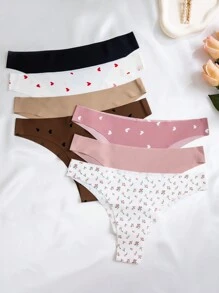 7 条女式心形碎花无缝低腰性感比基尼透气内裤，适合健身和运动