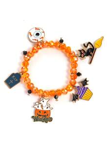 1 件哥特式南瓜灯和黑猫串珠手链，适合女性的时尚配饰，适合节日穿着 - 彩色 - 查看 3