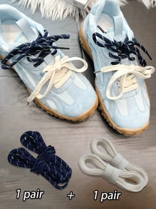 Fashion Shoelace Set: 80cm Dark Color Round And Beige Flat Laces, Create Unique Sports Shoes Style - Versatile Two-tone Shoelaces - View 1