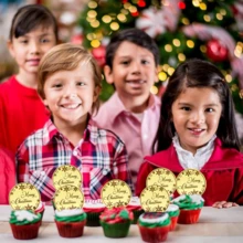 20 Pieces Gold Merry Christmas Acrylic Cupcake Toppers Snowflake Shapes Round Mirror Engraved Cake Topper Cupcake Decorations For Christmas Party,Christmas