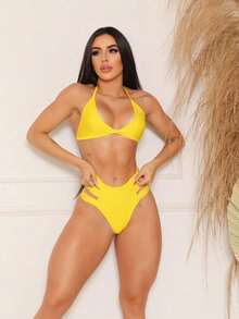 SHEIN IN BRAZIL Neon Bikini With Lined Cups Panties With Wide Straps Small/Foreign/Swimwear/Swimsuit/Full/Fast Direct Shipping - Hồng - Xem 10