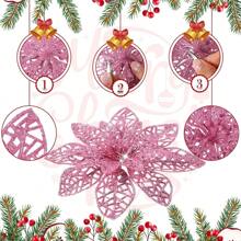 30 pièces Décorations d'arbre de Noël en forme de fleurs de poinsettia pailletées, buissons de poinsettias artificiels décorations de Noël pour Noël/fêtes/mariage