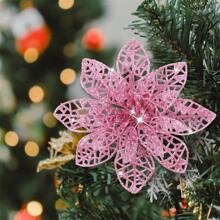 30 pièces Décorations d'arbre de Noël en forme de fleurs de poinsettia pailletées, buissons de poinsettias artificiels décorations de Noël pour Noël/fêtes/mariage