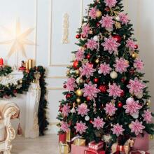30 pièces Décorations d'arbre de Noël en forme de fleurs de poinsettia pailletées, buissons de poinsettias artificiels décorations de Noël pour Noël/fêtes/mariage