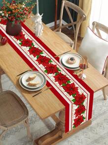 1 khăn trải bàn Giáng sinh bằng vải polyester họa tiết hoa đỏ, vật dụng trang trí tiệc Giáng sinh tại nhà, đồ trang trí bàn nhà ngày lễ mùa đông năm mới, khăn trải bàn Giáng sinh, quà tặng tiệc Giáng sinh, Giáng sinh - hoa đỏ giáng sinh - Xem 3
