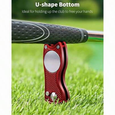 Golf Divot Repair Tool With Magnetic Ball Marker, Metal And Foldable Design