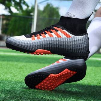 1双男士高帮足球鞋，透气户外团队运动鞋，成人及青少年尺码，防滑耐磨TF鞋钉，系带设计，适合人造草坪训练，女士足球鞋
