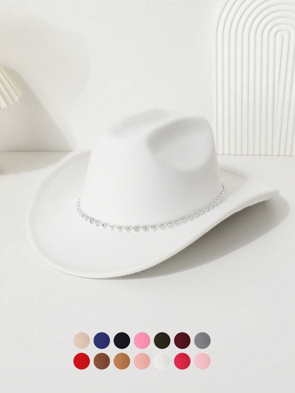 1 peça feminina boêmia retrô rua chique coração strass decorado boné de cowgirl ocidental, adequado para primavera, verão, outono e inverno, chapéu de festa casual