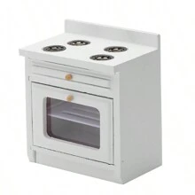 1/12 Scale Wooden Dollhouse Miniature Kitchen Furniture Set - Includes Cabinet, Refrigerator, Stove, Sink And Counter, Suitable For Decorative Dollhouse, Pink Color