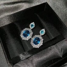 Women's Fashion Luxury Sapphire Diamond Jewelry Set (Necklace+Earrings+Ring) - Bạc - Xem 2