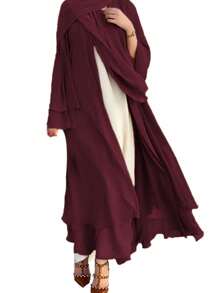 1 件双层雪纺开衫 Abaya 搭配同款头巾，适合女性日常穿着万圣节 - 彩色 - 查看 4