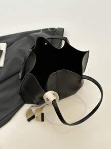 Women's Versatile Solid Color Handbag, Malist PU Leather Large Capacity Shoulder Bag With Silk Scarf Decor, Lightweight Large Capacity Shopping Bags For Daily Office Work, Fashion Waterproof Square Tote Bag Mom's Holiday Gifts, New In Fall/Winter Large Capacity Shoulder Tote Bag