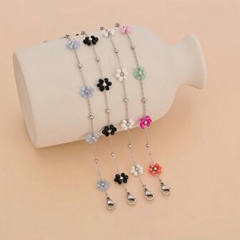 1pc Fashionable Retro Colorful Beaded Floral Bracelet For Teen Girls