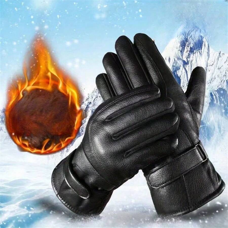 1pair Winter Warm Hand Warmers Full Fingers Thickened Fleece Gloves Waterproof Wind Proof Outdoor Motorcycle Cycling Thermal Gloves Leather Thickened Ski Gloves Touch Screen Gloves