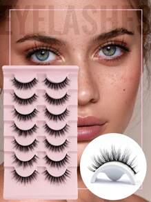 Pestañas postizas naturales con efecto wispy, pestañas postizas de aspecto natural, pestañas postizas naturales con efecto abierto, pestañas postizas de ojos suaves y esponjosas, 7 pares para maquillaje diario - Pestañas Naturales - Ver 1