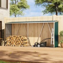 LIVINGANDHOME Living And Home Zinc Steel Firewood Log Storage Shed - Green - View 2