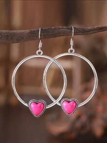 Hoa tai tròn rỗng hình trái tim và ngọc lam cổ điển làm quà tặng cho phụ nữ - Nhiều màu - Xem 7