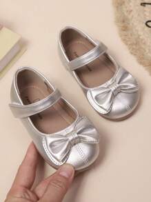 1 Pair Girls Bowknot Round Toe Shiny Sweet Cute Princess Style Flat Shoes Suitable For Banquet Parties Spring & Autumn
