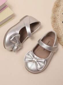 1 Pair Girls Bowknot Round Toe Shiny Sweet Cute Princess Style Flat Shoes Suitable For Banquet Parties Spring & Autumn