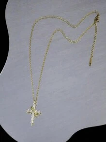CCO 1pc Cross Pendant Crown Decor Chain Necklace, Holiday Gift